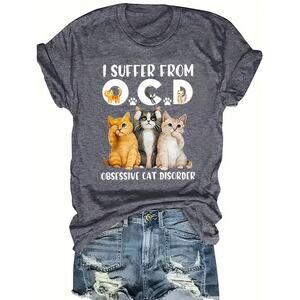 Heather Grey OCD "Obsessive Cat Disorder" T-Shirt 3X NWT